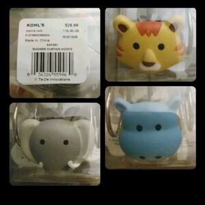 Safari Lion Hippo Elephant Shower Curtain Hooks Ta-Da Innovations Brand New d